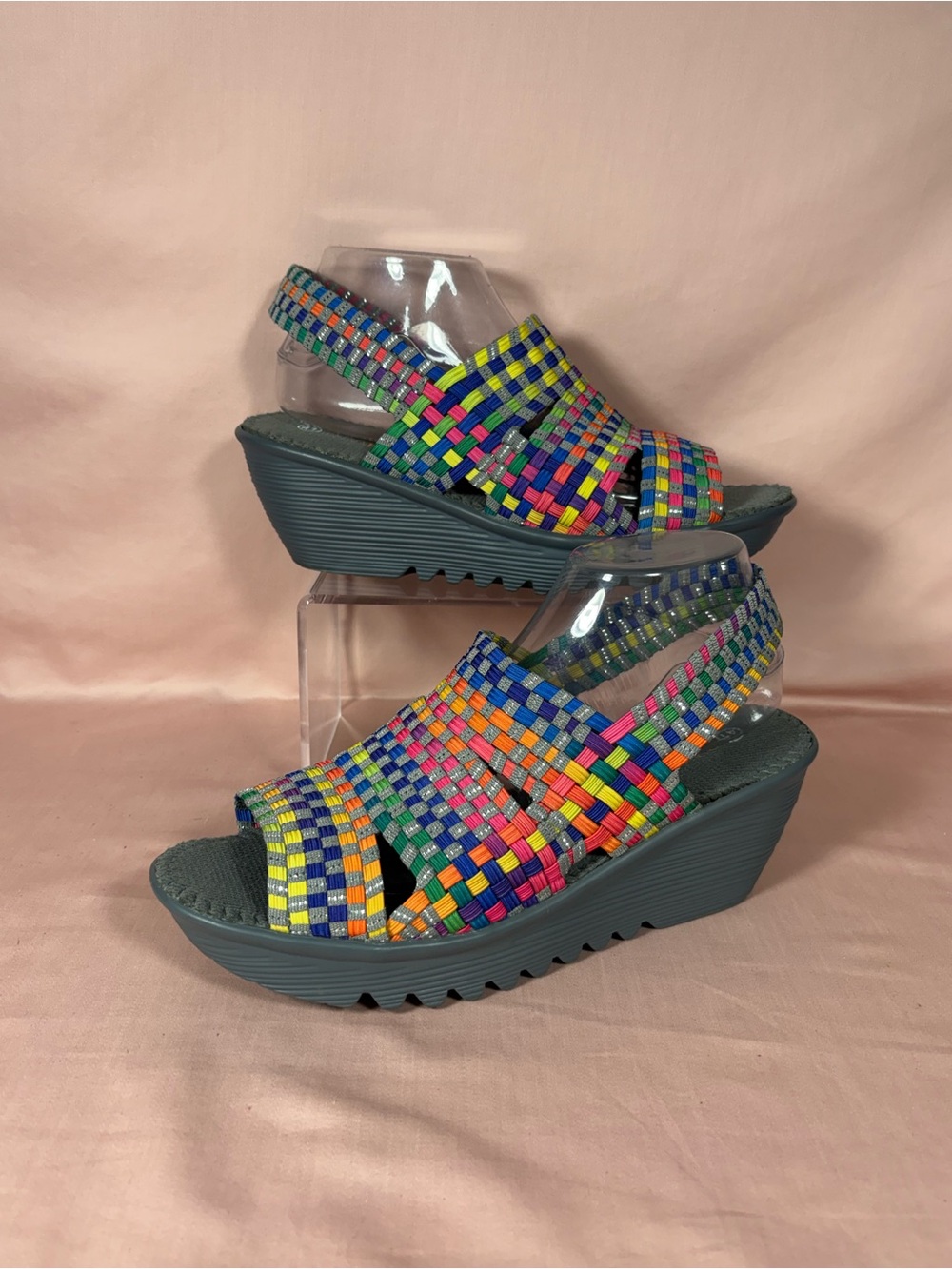 bernie mev Gray/Multicolor Woven Peep Toe Slingback Wedge Sandals W'S 41/US 10